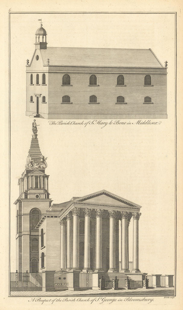 St. Marylebone Parish Church & St. George's, Bloomsbury by Benjamin Cole 1760